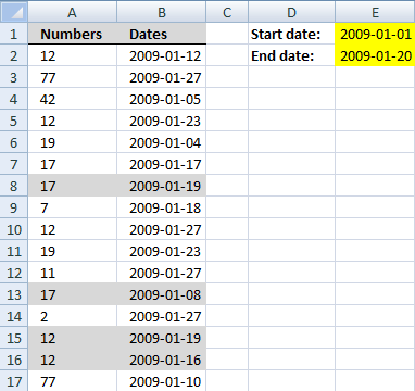 Excel cells selection