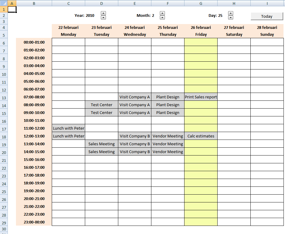 Excel Weekday Schedule Template