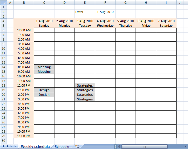 blank weekly time schedule. This weekly schedule can be