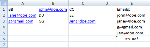 filter emails spread over several columns