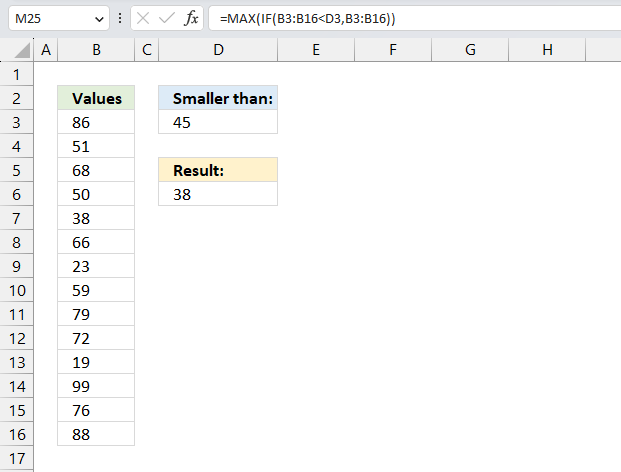 Find largest number smaller than earlier Excel versions
