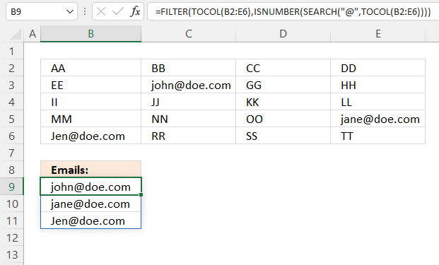 How to extract email addresses from an Excel sheet example 1 excel 365