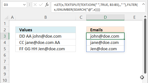 How to extract email addresses from an Excel sheet example 2 excel 365