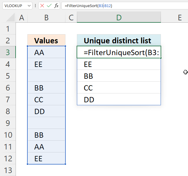 Extract a unique distinct list and ignore blanks UDF arguments