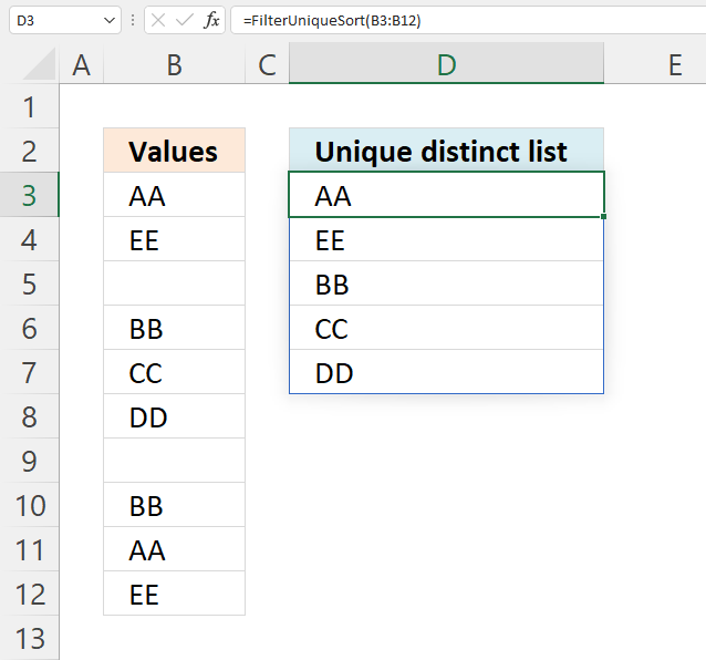 Extract a unique distinct list and ignore blanks UDF