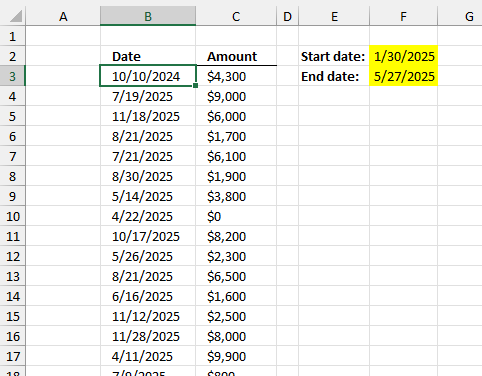 Filter rows based on a date range Autofilter2