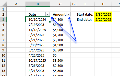 Filter rows based on a date range Autofilter3