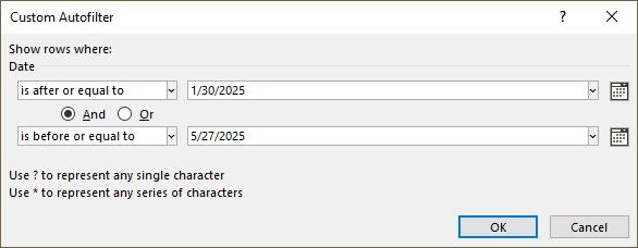 Filter rows based on a date range Autofilter6