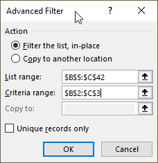 Filter rows based on a date range configure Advanced filter1