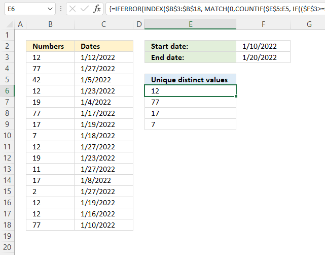 Filter unique distinct values based on a date range1