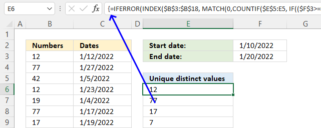 Filter unique distinct values based on a date range2