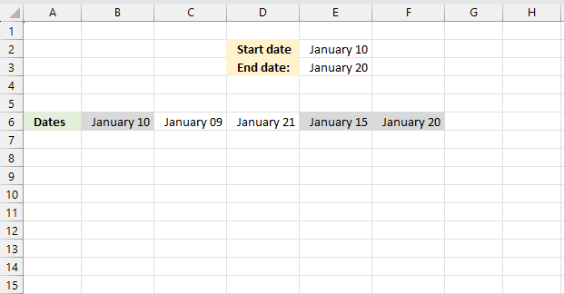 Highlight dates based on a a start and end date arranged in a row