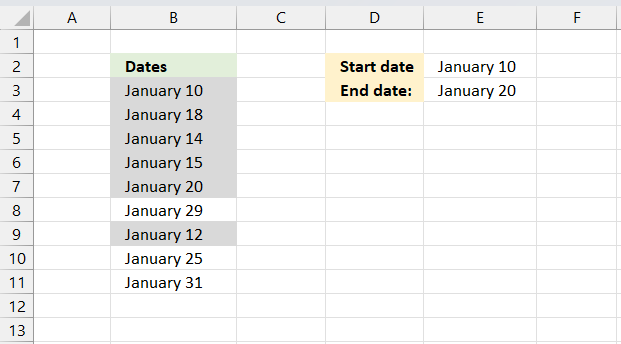 Highlight dates based on a a start and end date