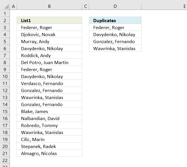 excel formula to remove duplicates and return list