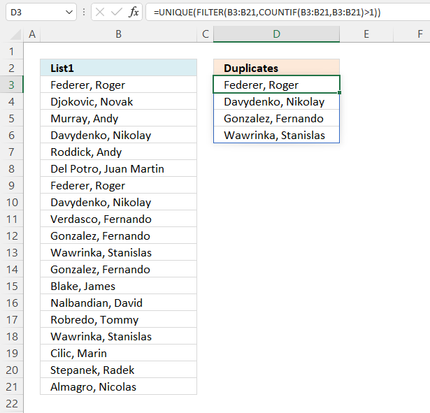 Extract duplicates Excel 365