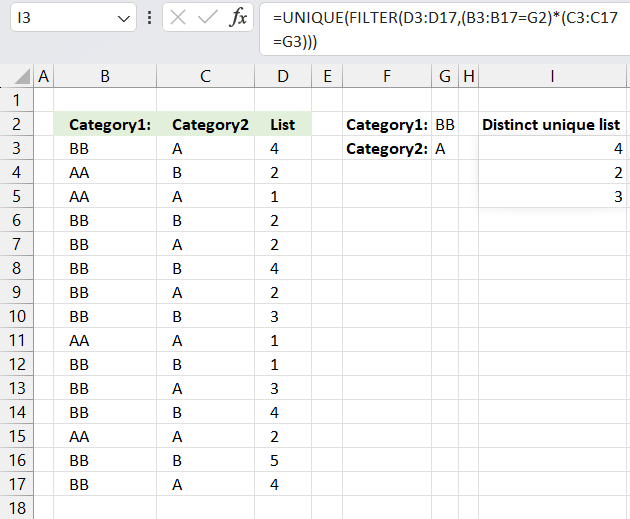 How to create a unique distinct list based on two conditions