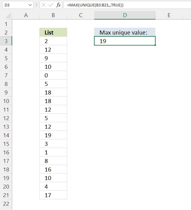 Extract the largest unique number Excel 365