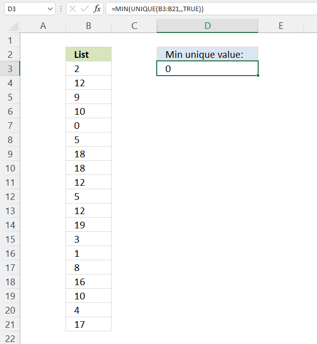 Extract the smallest unique number Excel 365