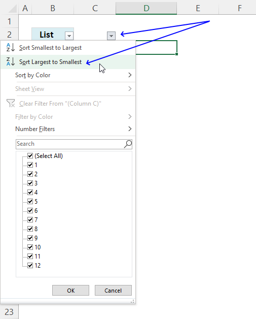 Invert a list ignoring blanks manual steps 1