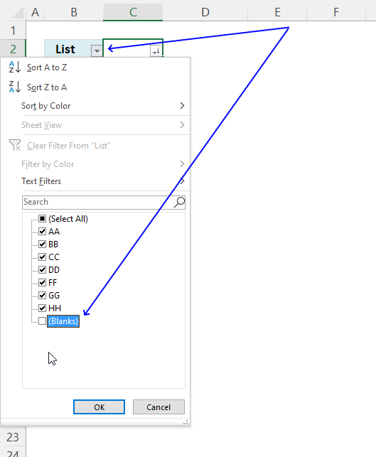 Invert a list ignoring blanks manual steps 3