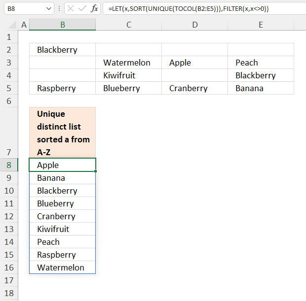 Extract unique distinct values A to Z from a range and ignore blanks Excel 365