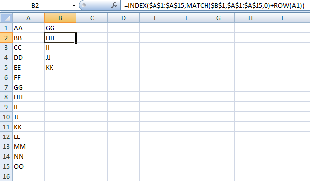 Lookup a value and return values below