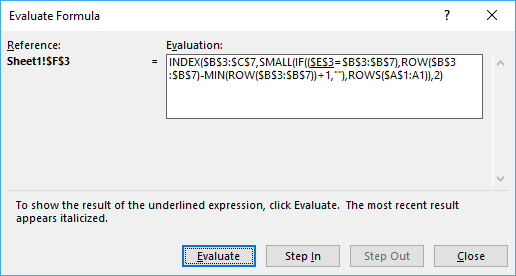 Picture showing Evaluate Formula dialog box