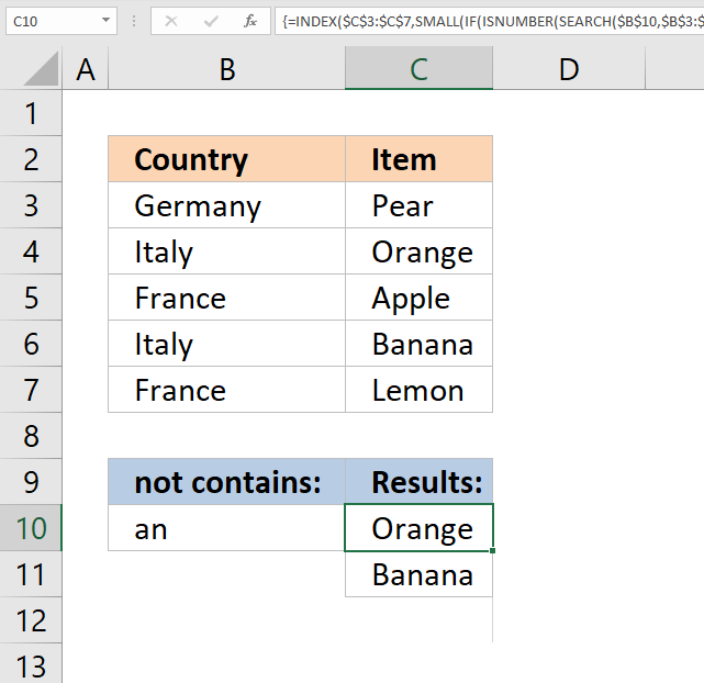 vlookup return multiple values not contains