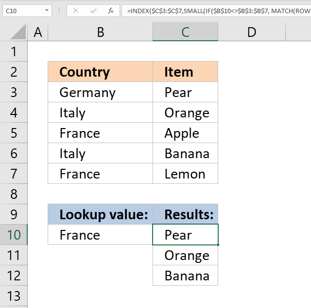 vlookup return multiple values not equal to