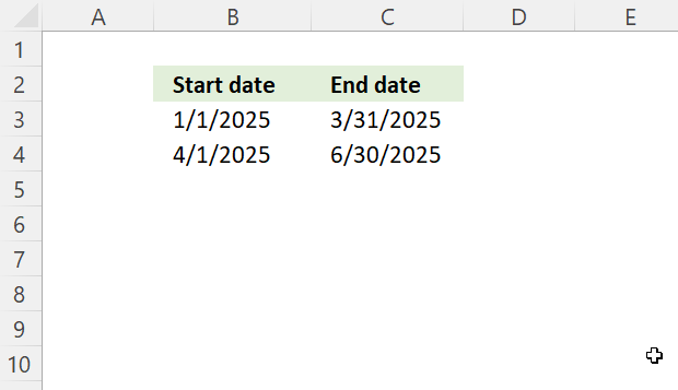 Create quarterly date ranges