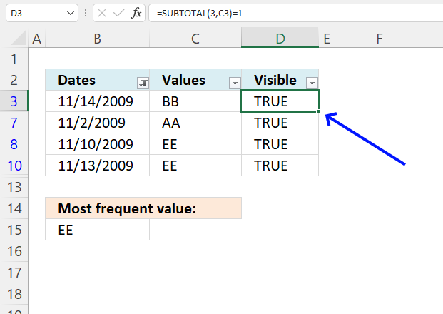 Most frequent value between two dates autofilter1