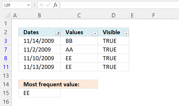 Most frequent value between two dates filter using autofilter3