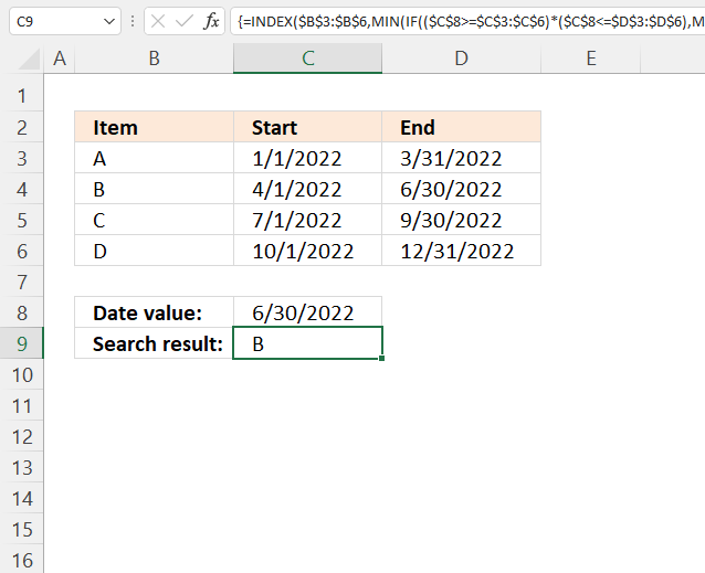 Formula for matching a date within a date range 1