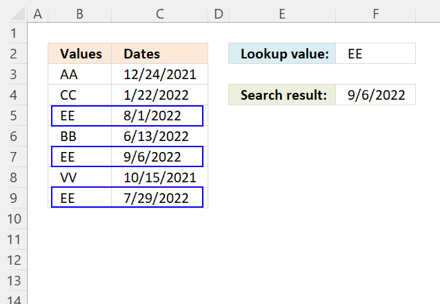 Lookup a value and find the latest date