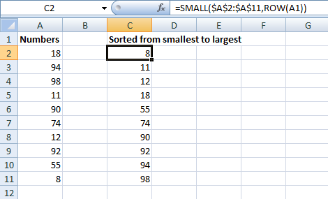 Sort from smallest to largest text length