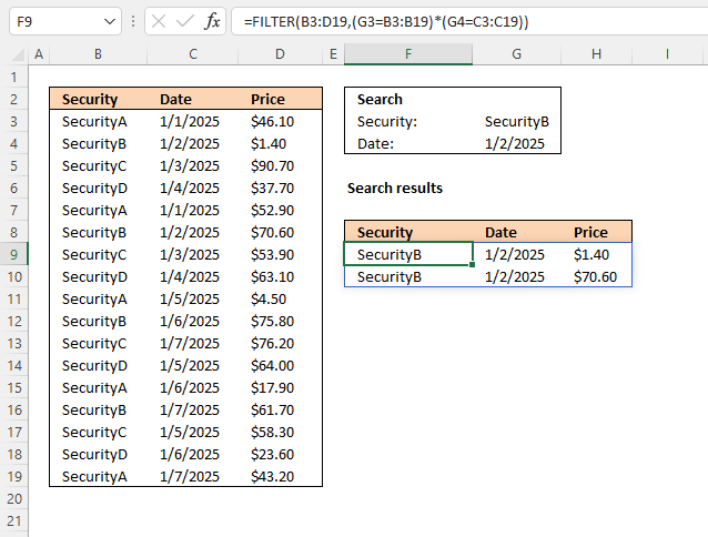 Match two criteria and return multiple records Excel 365 1