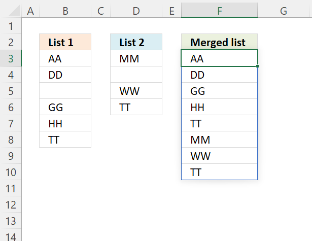 Merge two columns with possible blanks Excel 365 1