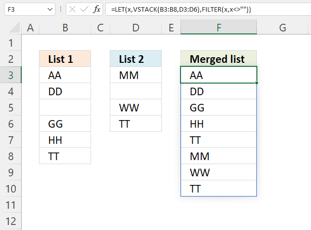 Merge two columns with possible blanks1 Excel 365