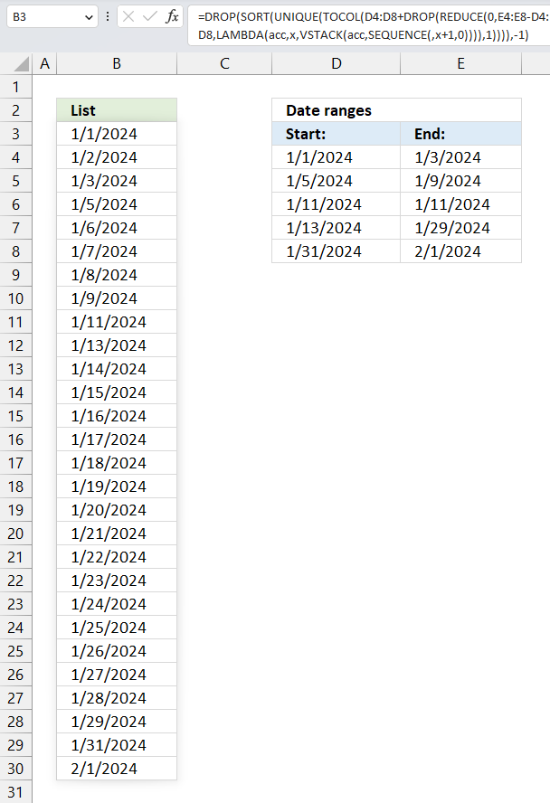 Convert date ranges into dates Excel 365 1