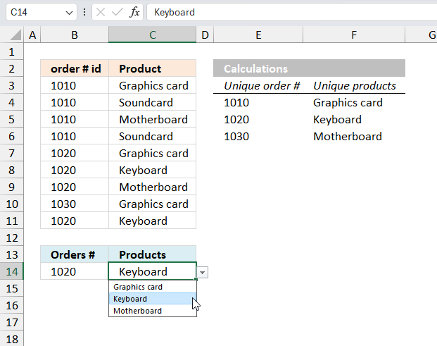 Create dependent drop down lists containing unique distinct values Excel 365