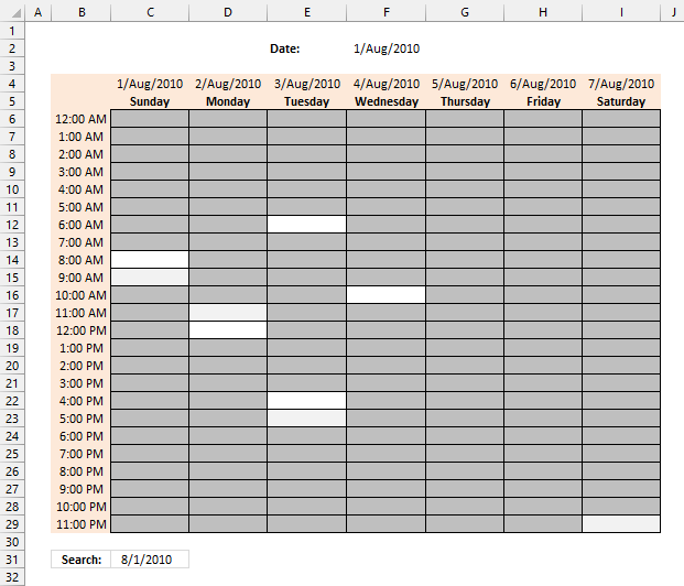 Highlight nonempty hours in a schedule