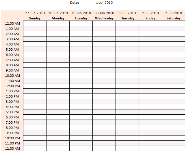 Weekly Schedule Chart