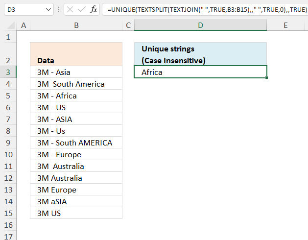 Filter unique strings in a cell range Excel 365