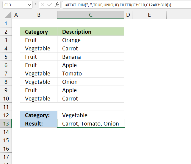 Lookup and return multiple values concatenated into one cell ignore duplicates excel 365