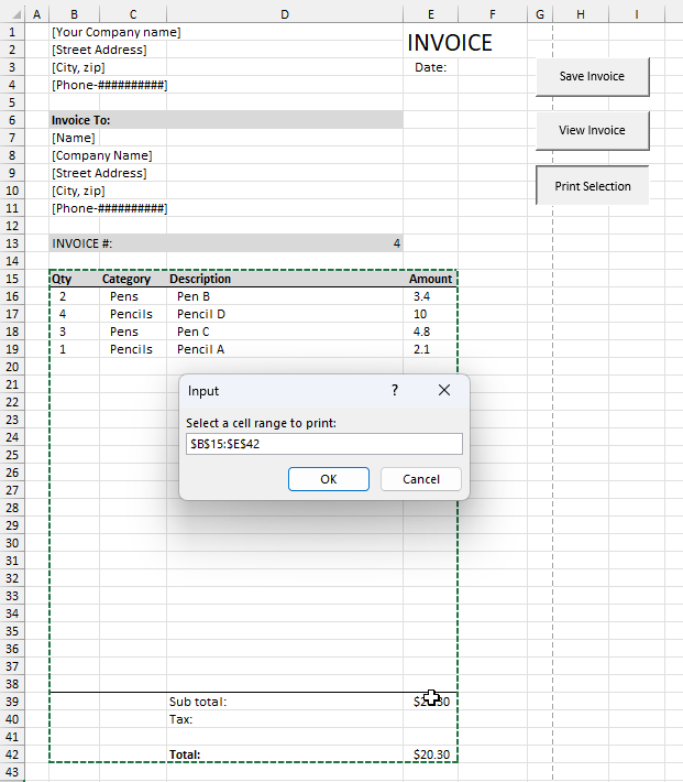 Print button selection