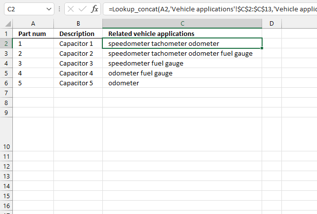 lookup and return multiple concatenated unique distinct values wildcard