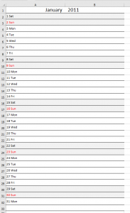 Monthly calendar template