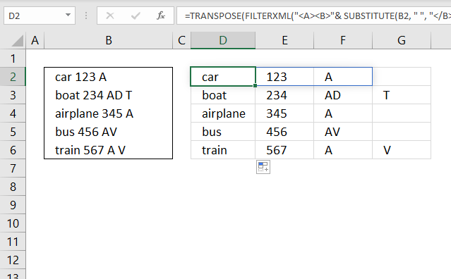 Text to columns FILTERXML Blank as a delimiting character