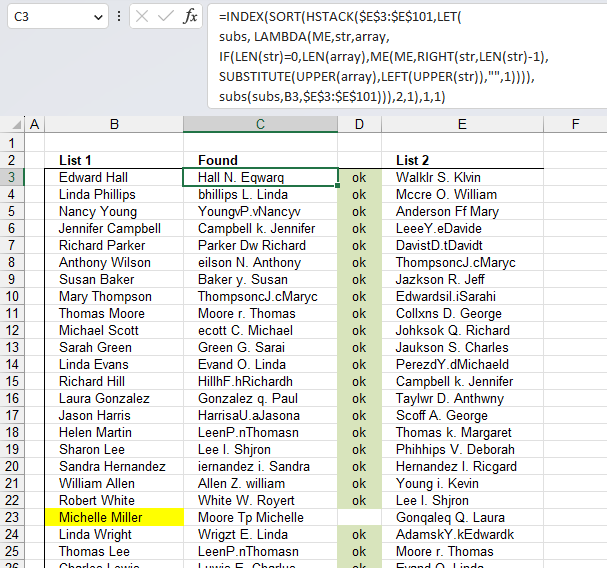 Fuzzy lookups Excel 365 recursive LAMBDA function