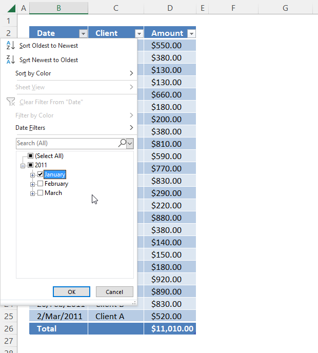 Running totals based on criteria Excel table how to filter2